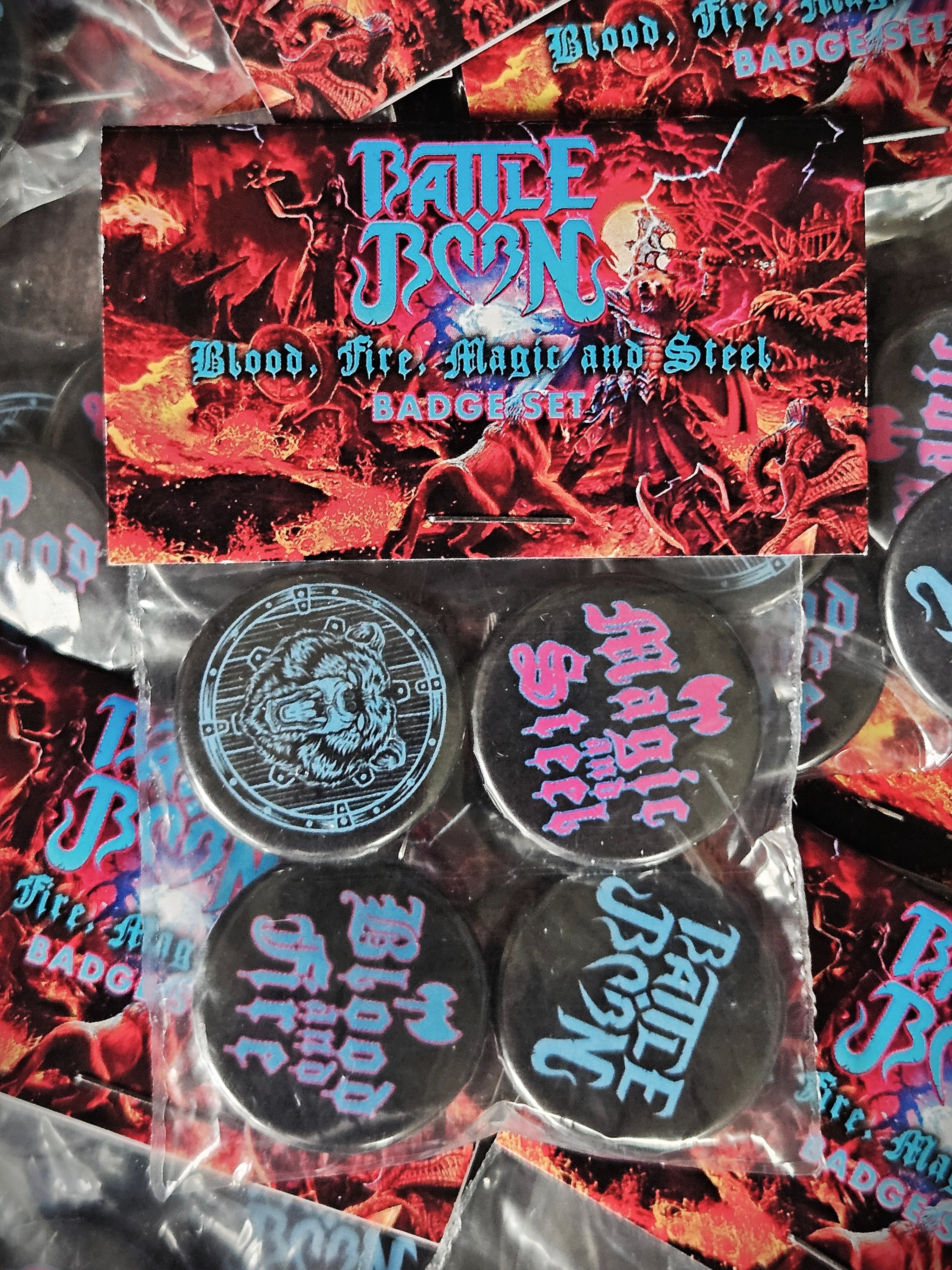 "Blood, Fire, Magic and Steel" Badge Set